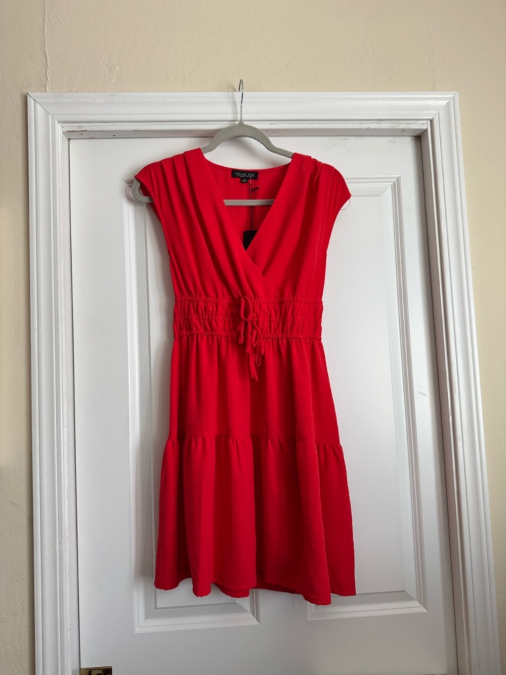 New Rachel Zoe XS Orange Red Coral Above The Knee Elastic Waist Dress